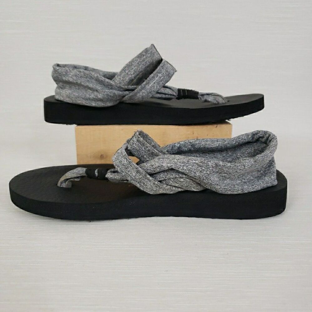 Skechers Yoga Foam Sandals Women 7 Grey Black Slingback Thong Summer Footwear - Picture 4 of 16